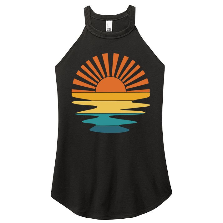 Retro Sunset Rays Wavy Vintage Retro Sunshine Sun Rays Beachy Vibes Retro Summer Women's Perfect Tri Rocker Tank