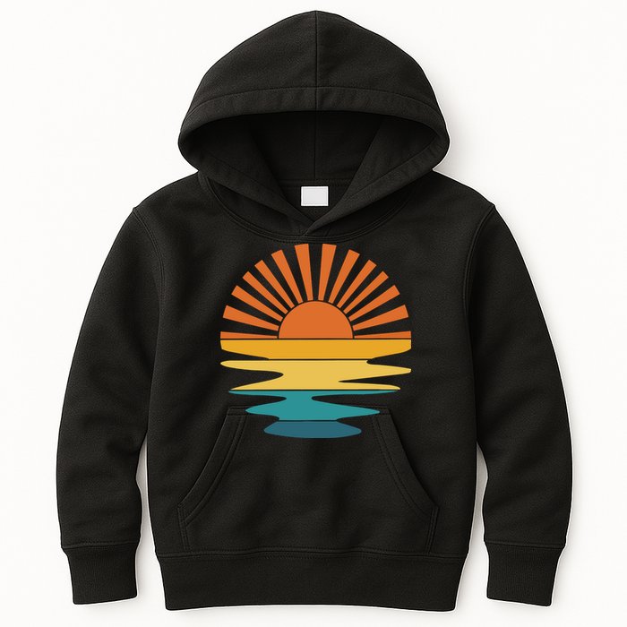 Retro Sunset Rays Wavy Vintage Retro Sunshine Sun Rays Beachy Vibes Retro Summer Kids Hoodie