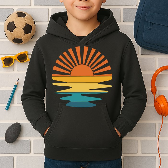 Retro Sunset Rays Wavy Vintage Retro Sunshine Sun Rays Beachy Vibes Retro Summer Kids Hoodie