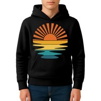 Retro Sunset Rays Wavy Vintage Retro Sunshine Sun Rays Beachy Vibes Retro Summer Kids Hoodie