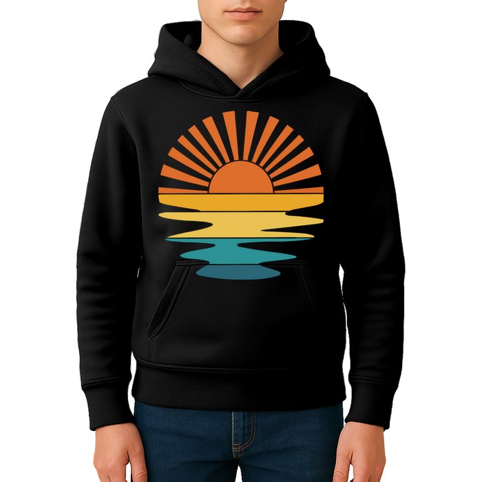 Retro Sunset Rays Wavy Vintage Retro Sunshine Sun Rays Beachy Vibes Retro Summer Kids Hoodie