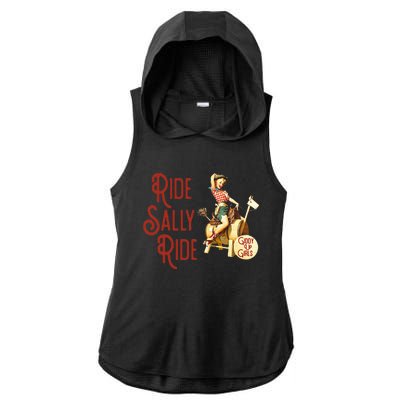 Ride Sally Ride Country Music Rodeo Ladies PosiCharge Tri-Blend Wicking Draft Hoodie Tank