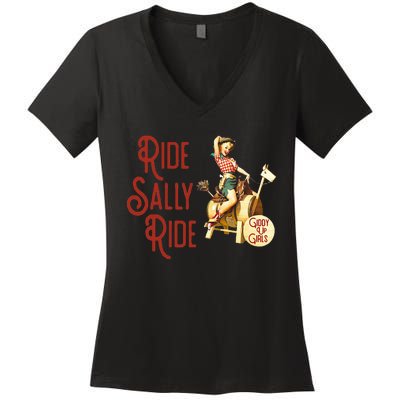 Ride Sally Ride Country Music Rodeo Women's V-Neck T-Shirt