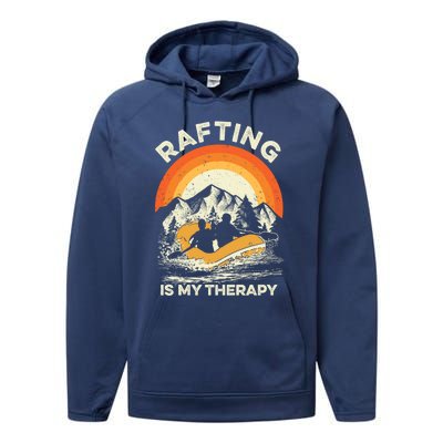 Retro Sunset River I Rafting Gift Performance Fleece Hoodie