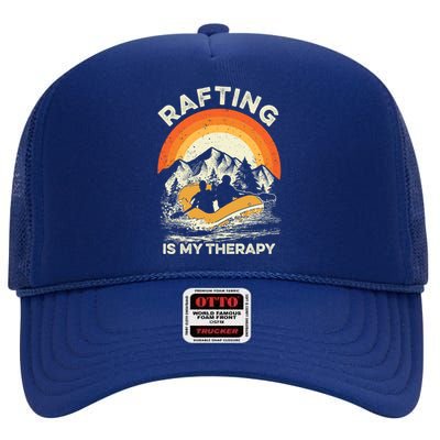 Retro Sunset River I Rafting Gift High Crown Mesh Back Trucker Hat