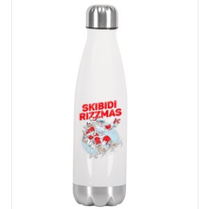 Retro Skibid.I Rizzmas Funny Santa Clause Skating Board Xmas Stainless Steel Insulated Water Bottle