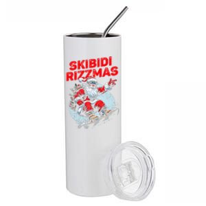 Retro Skibid.I Rizzmas Funny Santa Clause Skating Board Xmas Stainless Steel Tumbler