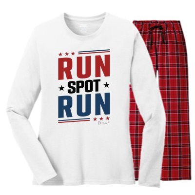 Run Spot Run Run Spot Run Trump 2024 Women's Long Sleeve Flannel Pajama Set 