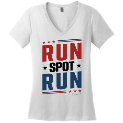 Run Spot Run Run Spot Run Trump 2024 Women's V-Neck T-Shirt