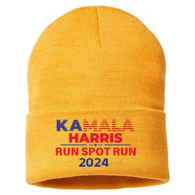 Run Spot Run Donald Trump Debate 2024 Kamala Sustainable Knit Beanie