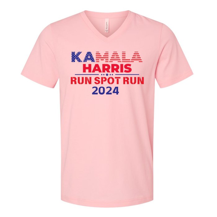 Run Spot Run Donald Trump Debate 2024 Kamala V-Neck T-Shirt