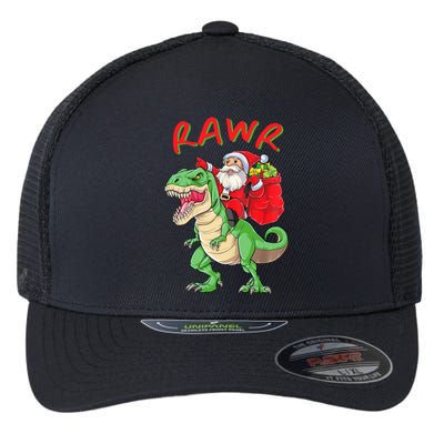 Rawr Santa Riding A Green Dinosoar Delivering Presents Meaningful Gift Flexfit Unipanel Trucker Cap