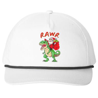 Rawr Santa Riding A Green Dinosoar Delivering Presents Meaningful Gift Snapback Five-Panel Rope Hat