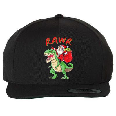 Rawr Santa Riding A Green Dinosoar Delivering Presents Meaningful Gift Wool Snapback Cap