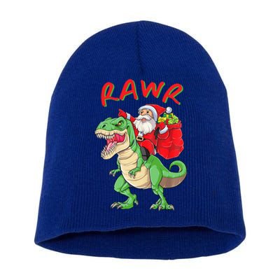 Rawr Santa Riding A Green Dinosoar Delivering Presents Meaningful Gift Short Acrylic Beanie