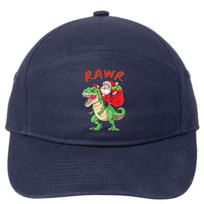 Rawr Santa Riding A Green Dinosoar Delivering Presents Meaningful Gift 7-Panel Snapback Hat