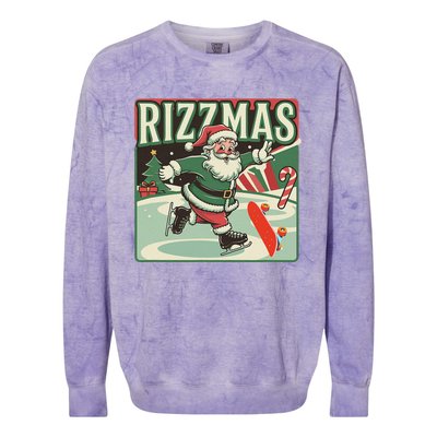 Retro Skibid.I Rizzmas Funny Santa Clause Skating Board Colorblast Crewneck Sweatshirt