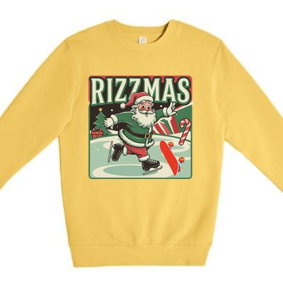 Retro Skibid.I Rizzmas Funny Santa Clause Skating Board Premium Crewneck Sweatshirt