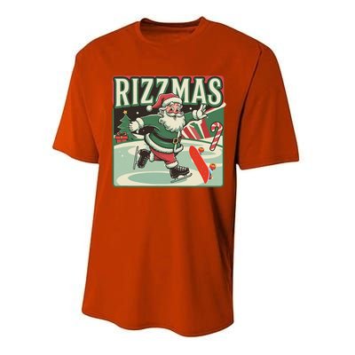 Retro Skibid.I Rizzmas Funny Santa Clause Skating Board Performance Sprint T-Shirt