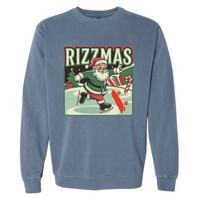 Retro Skibid.I Rizzmas Funny Santa Clause Skating Board Garment-Dyed Sweatshirt