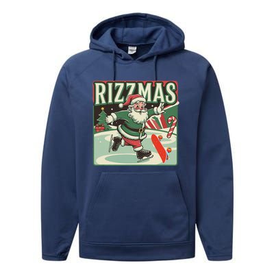 Retro Skibid.I Rizzmas Funny Santa Clause Skating Board Performance Fleece Hoodie