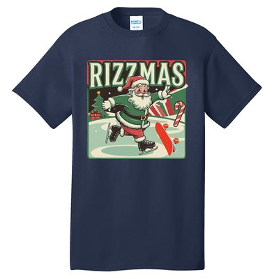 Retro Skibid.I Rizzmas Funny Santa Clause Skating Board Tall T-Shirt