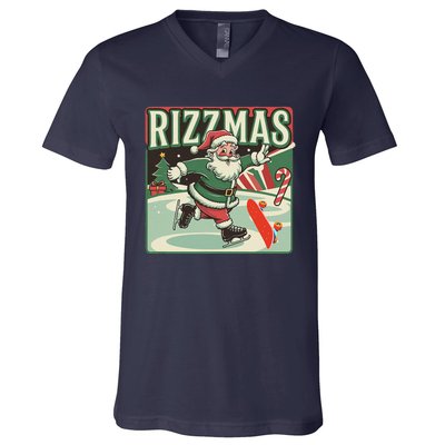 Retro Skibid.I Rizzmas Funny Santa Clause Skating Board V-Neck T-Shirt