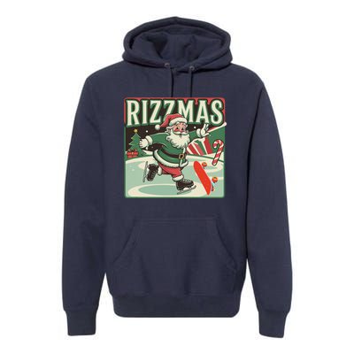 Retro Skibid.I Rizzmas Funny Santa Clause Skating Board Premium Hoodie