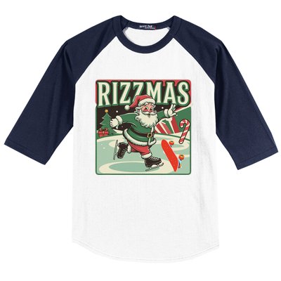 Retro Skibid.I Rizzmas Funny Santa Clause Skating Board Baseball Sleeve Shirt