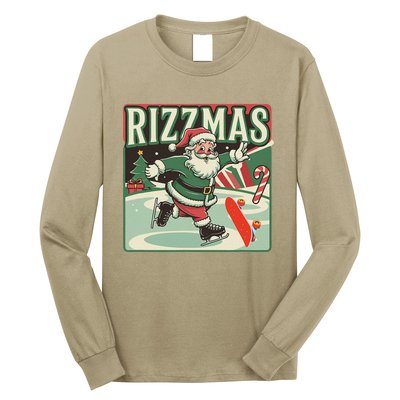 Retro Skibid.I Rizzmas Funny Santa Clause Skating Board Long Sleeve Shirt