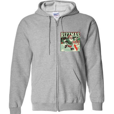 Retro Skibid.I Rizzmas Funny Santa Clause Skating Board Full Zip Hoodie