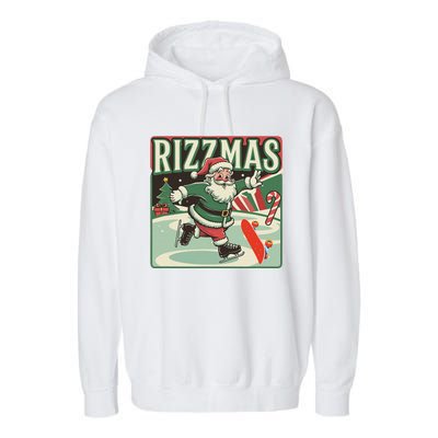 Retro Skibid.I Rizzmas Funny Santa Clause Skating Board Garment-Dyed Fleece Hoodie