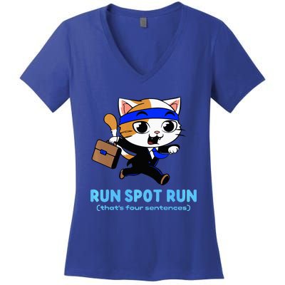 Run Spot Run Politicat Women's V-Neck T-Shirt