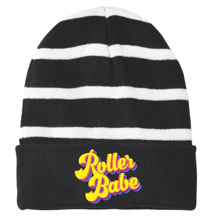 Roller Skate Retro 70s Derby Skater Babe Roller Disco Striped Beanie with Solid Band