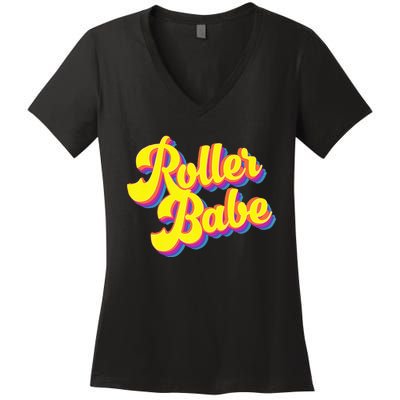 Roller Skate Retro 70s Derby Skater Babe Roller Disco Women's V-Neck T-Shirt