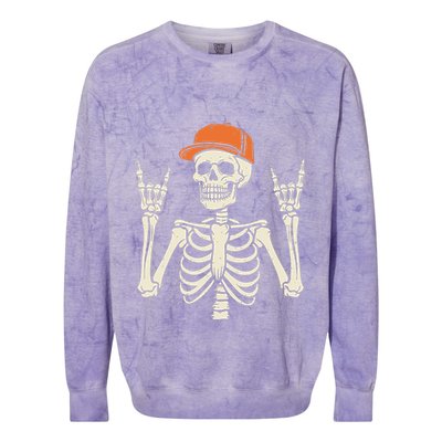 Rocker Skeleton Rock On Hand Halloween Skeleton Colorblast Crewneck Sweatshirt