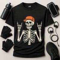 Rocker Skeleton Rock On Hand Halloween Skeleton Performance Shirt