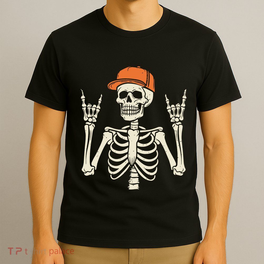 Rocker Skeleton Rock On Hand Halloween Skeleton T-Shirt