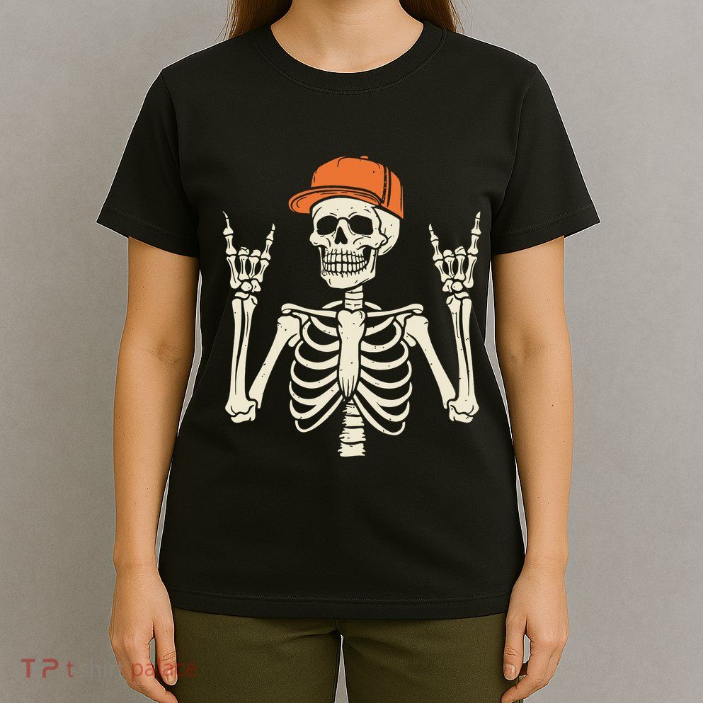 Rocker Skeleton Rock On Hand Halloween Skeleton T-Shirt