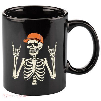 Rocker Skeleton Rock On Hand Halloween Skeleton 11oz C Handle Ceramic Mug