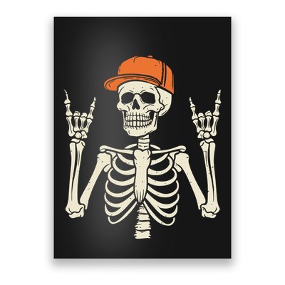 Rocker Skeleton Rock On Hand Halloween Skeleton Poster