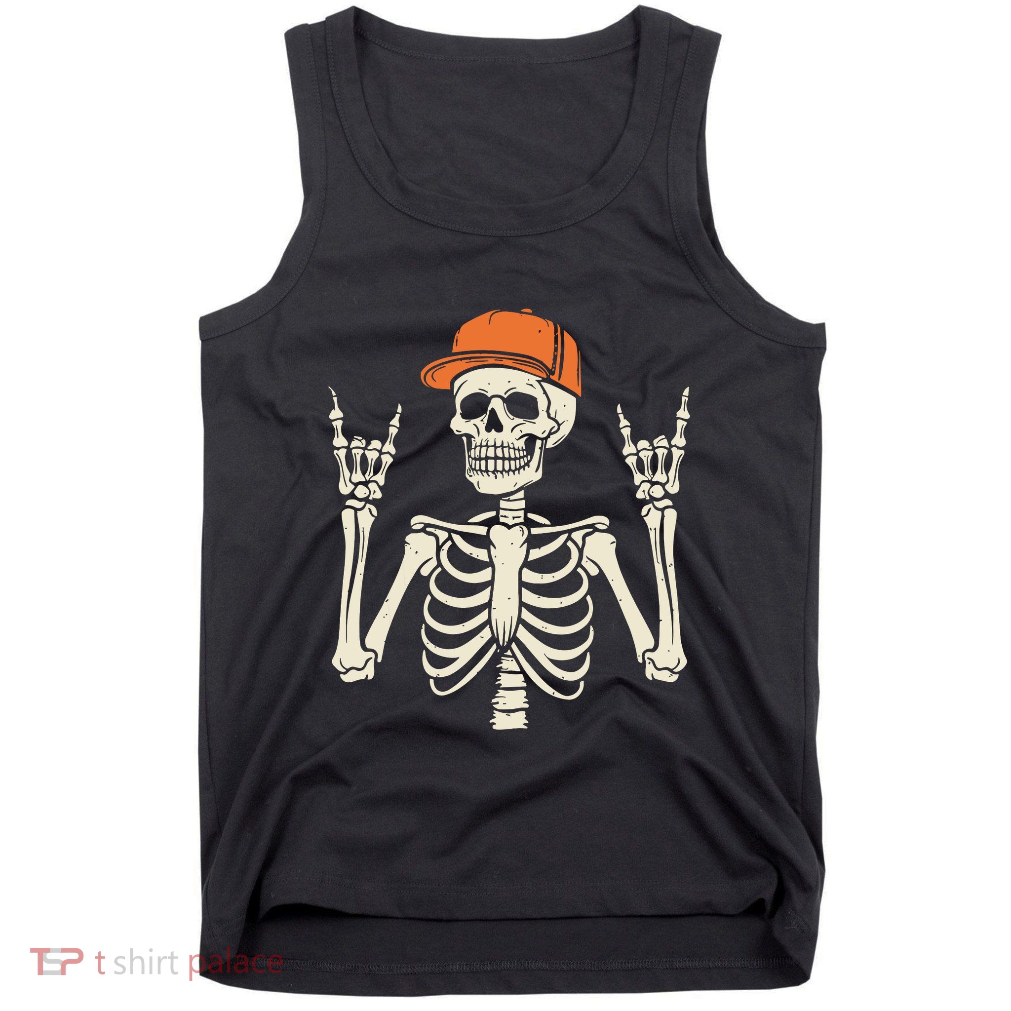 Rocker Skeleton Rock On Hand Halloween Skeleton Tank Top