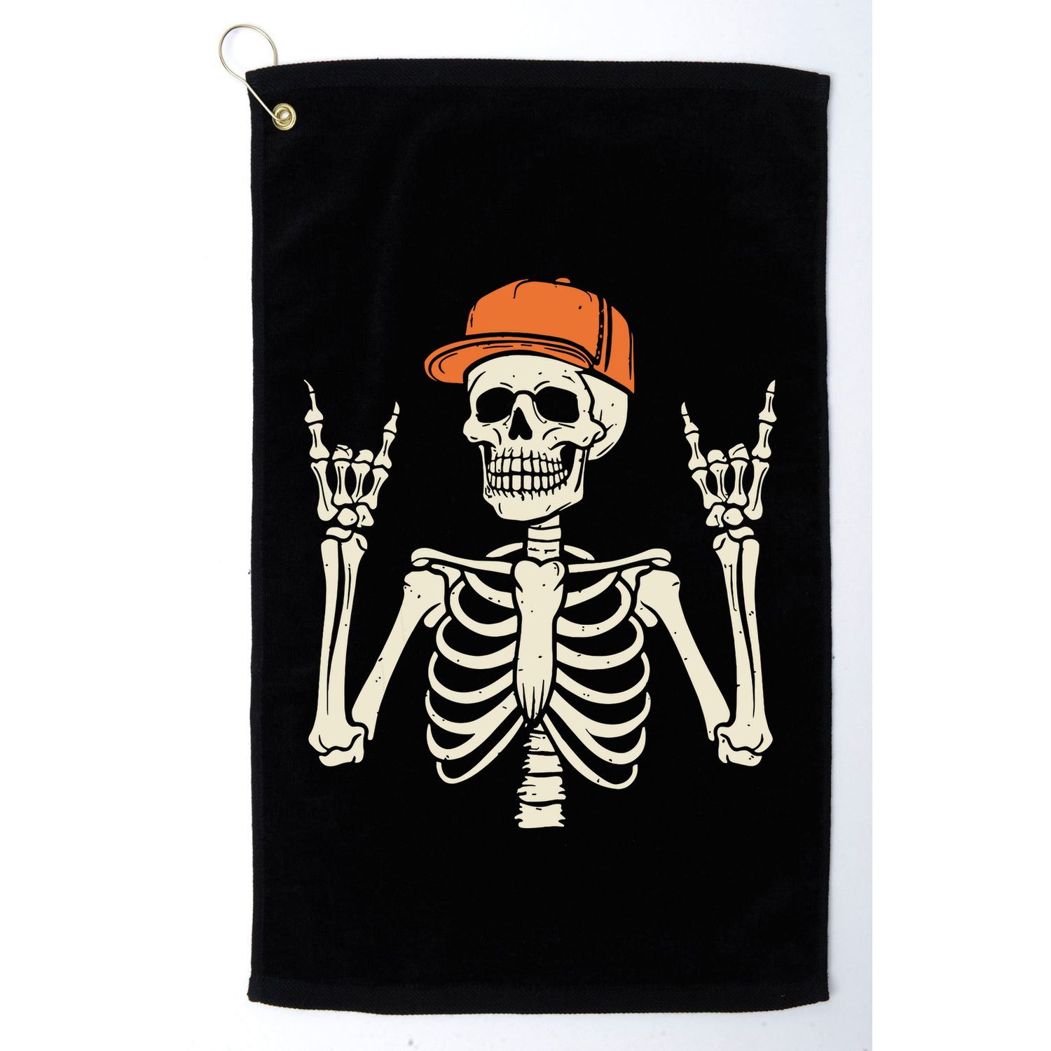 Rocker Skeleton Rock On Hand Halloween Skeleton Golf Towel