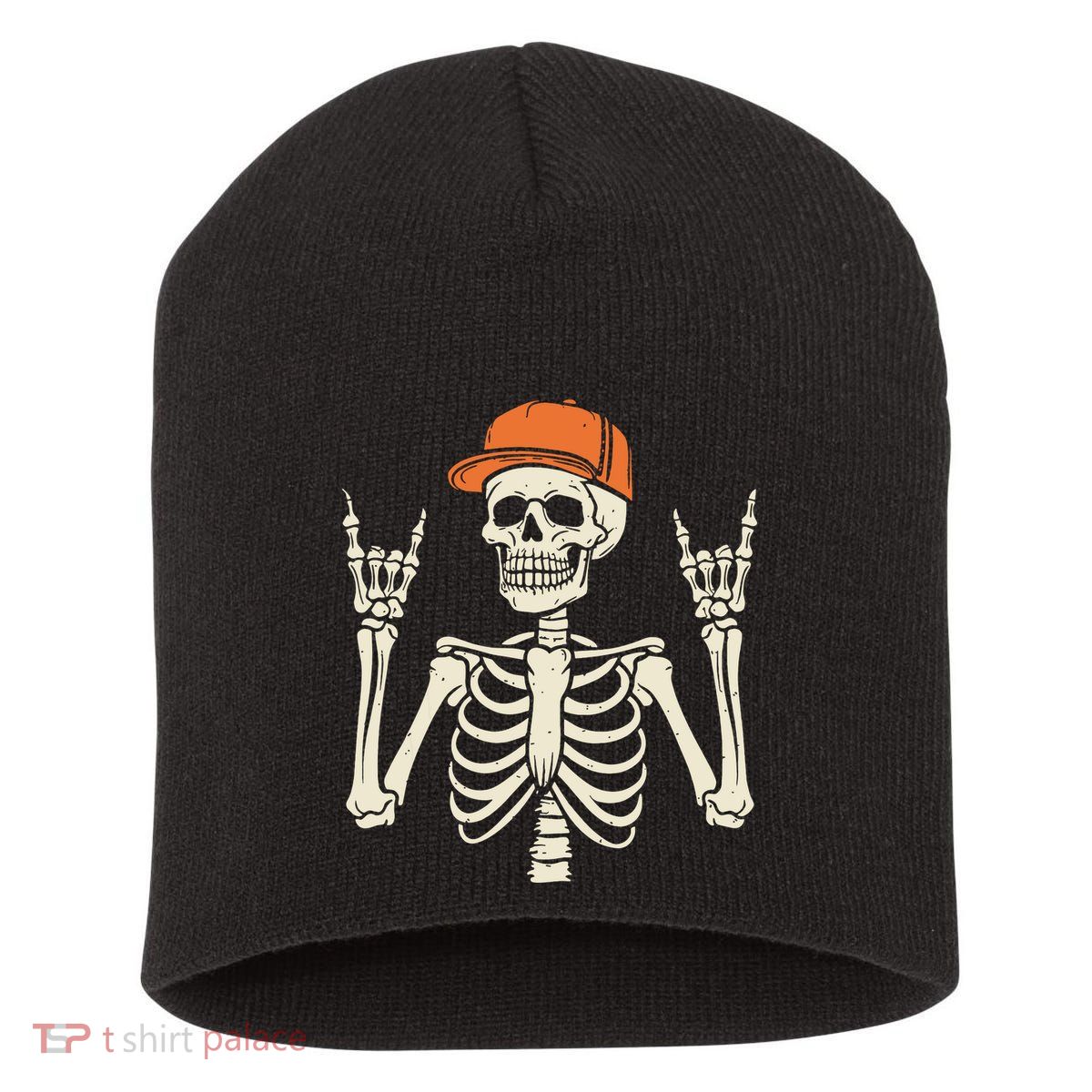 Rocker Skeleton Rock On Hand Halloween Skeleton Short Acrylic Beanie