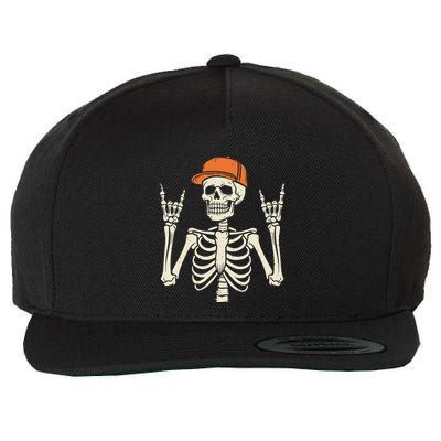 Rocker Skeleton Rock On Hand Halloween Skeleton Wool Snapback Cap
