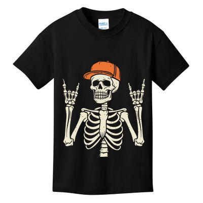 Rocker Skeleton Rock On Hand Halloween Skeleton Kids T-Shirt