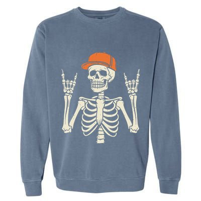 Rocker Skeleton Rock On Hand Halloween Skeleton Garment-Dyed Sweatshirt