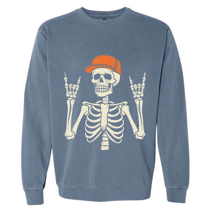 Rocker Skeleton Rock On Hand Halloween Skeleton Garment-Dyed Sweatshirt