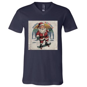 Retro Skibid.I Rizzmas Funny Santa Clause Skating Board V-Neck T-Shirt