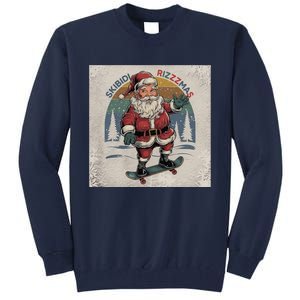 Retro Skibid.I Rizzmas Funny Santa Clause Skating Board Tall Sweatshirt